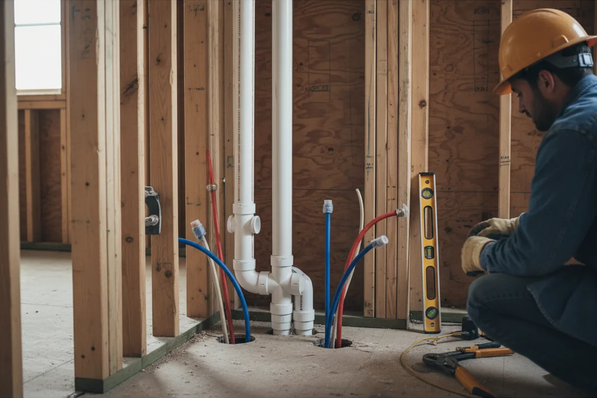 Drain and supply rough-in during Sump Pump Repair in Brookfield